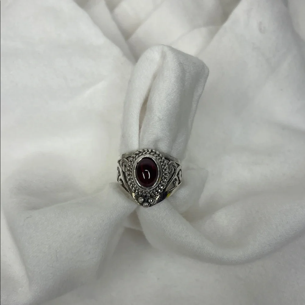 Sterling Silver and Red Gemstone Ring Size 6